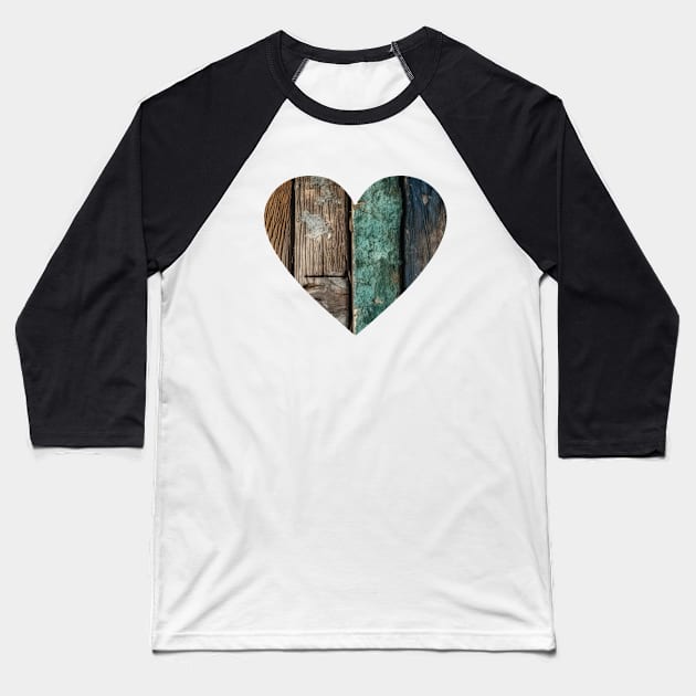 Distressed Wood Heart Baseball T-Shirt by KayBee Gift Shop